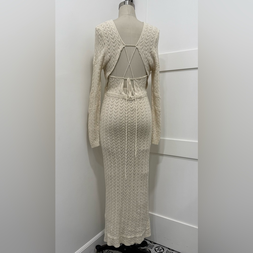 Nasty Gal Long Sleeve Open Back Crochet Maxi Beach Dress Size L Boho Chic Resort - Picture 2 of 8